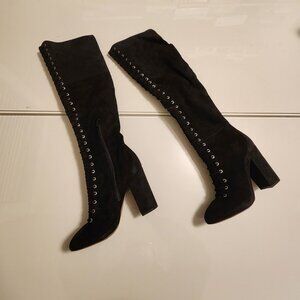 Vince Camuto Black Suede Lace-up Heeled Boots